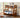 Wooden bunk bed with striped bedding 